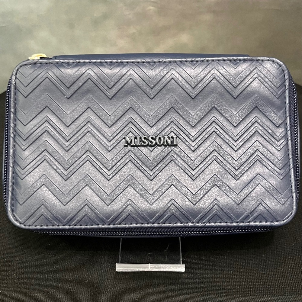 Missoni Navy Blue Zigzag Embossed Toiletry‎ Case